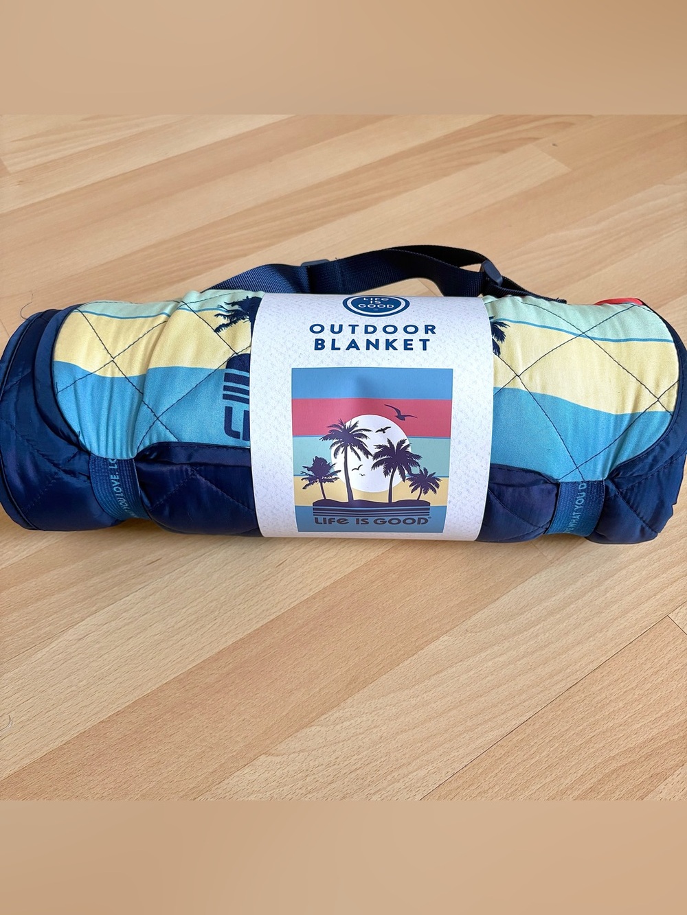 Life Is Good Outdoor Blanket NWT Palm Tree Sunset 50” x 70” Reversible Packable